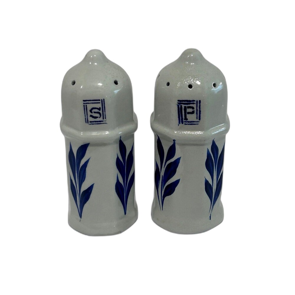 Vintage Williamsburg Pottery Stoneware Salt and Pepper Shakers Gray and Blue